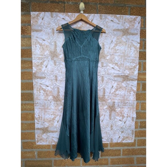 Komarov teal satin mesh dress size small - Picture 8 of 12